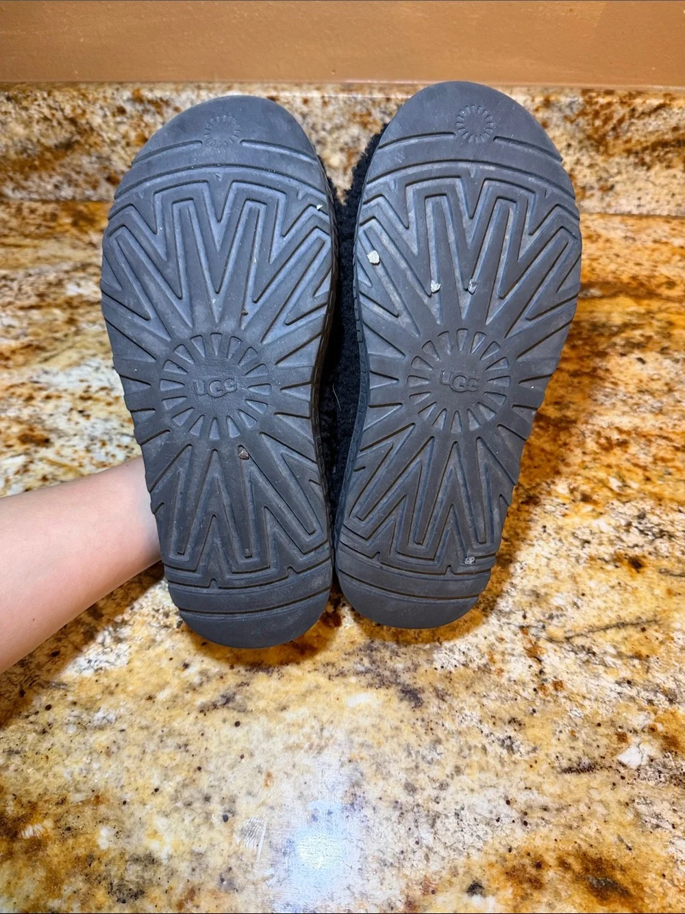 UGG Black Fuzzy Slide Sandals with Logo Slingback